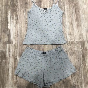 Brandy Melville Blue Waffle Floral Sleep Set